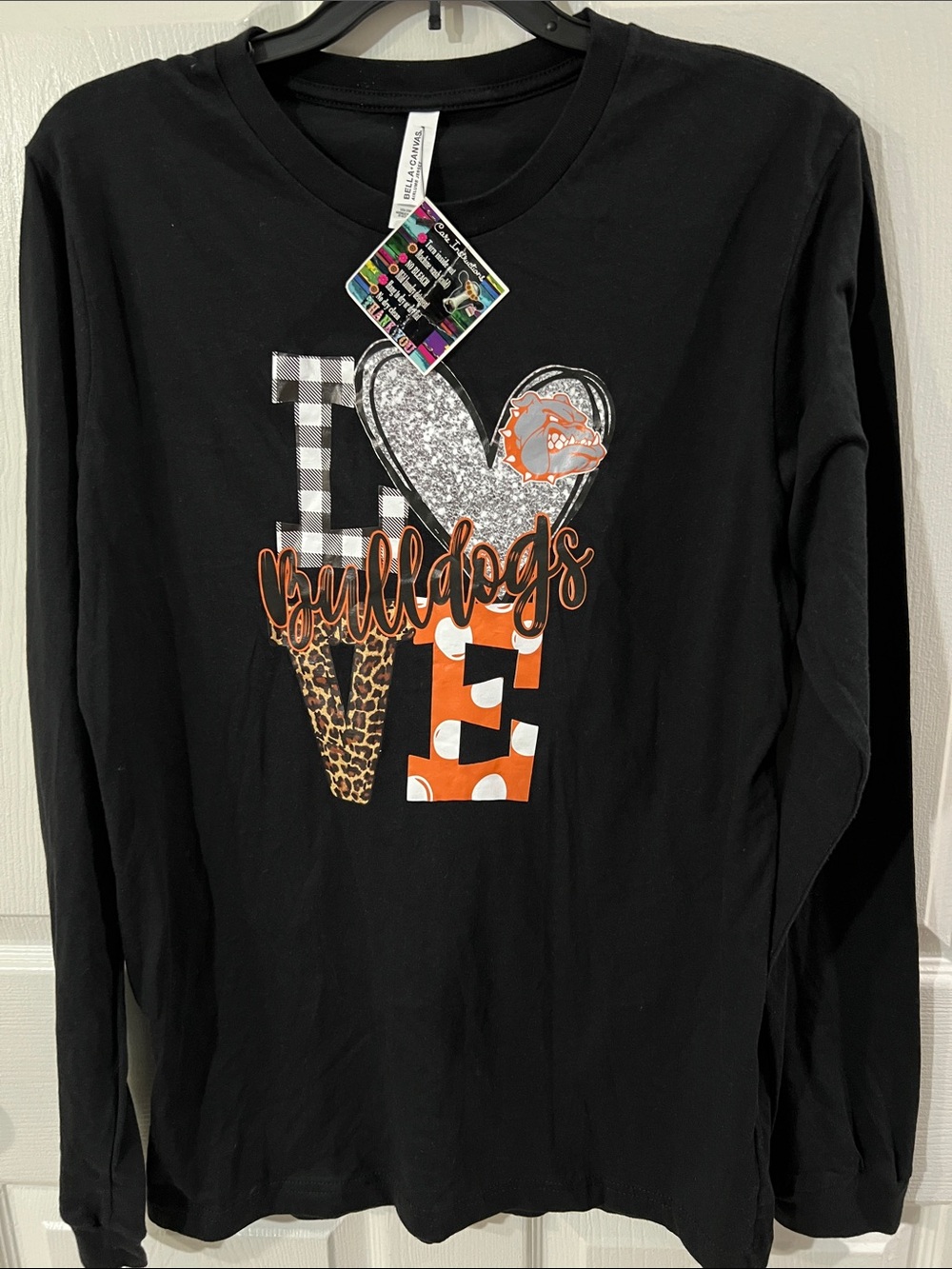 Bella Canvas Black Long-Sleeve 'Love Bulldogs' Graphic Tee with Orange Accents